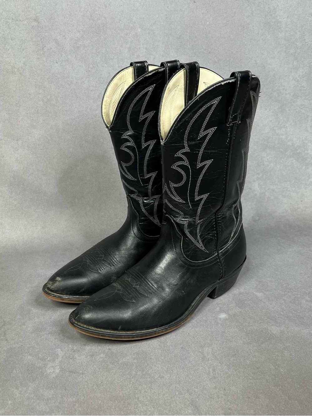 Vintage Black Cowboy Boots with Contrast Stitching